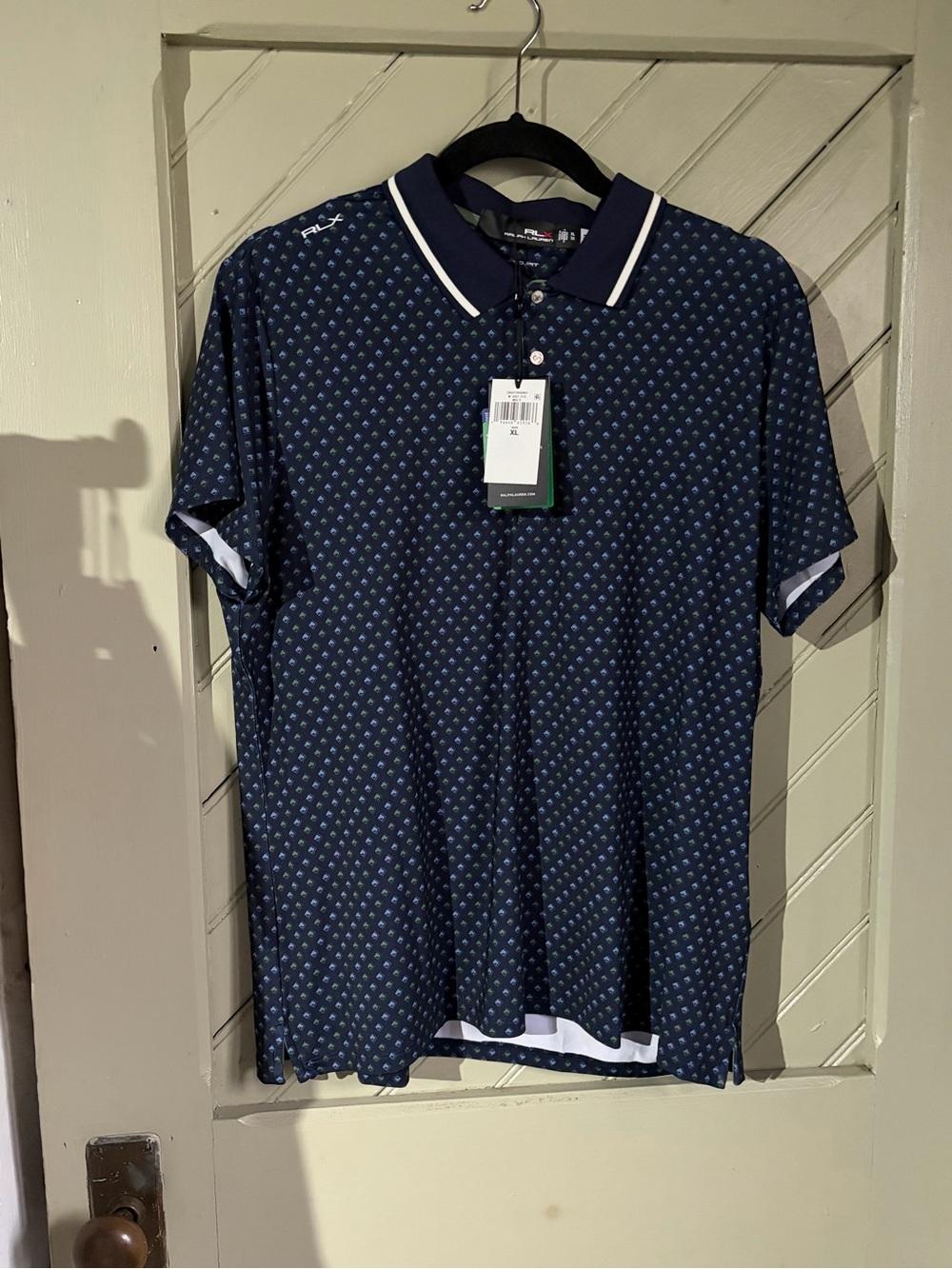 RLX Ralph Lauren Navy Polo with White Trim and Micro Print nwt
